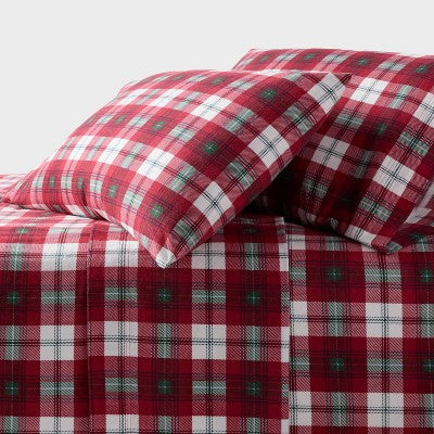 Threshold Holiday Flannel Sheet Set, Red colored, white colored, and green colored tartan plaid flannel sheet set with matching… #color_THRESHOLD Tartan