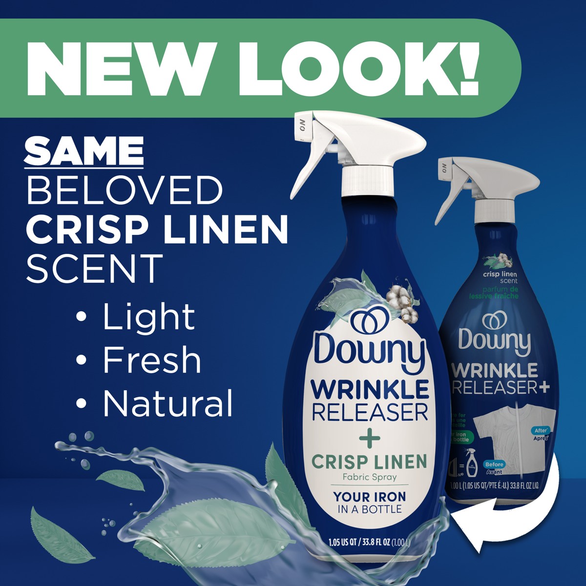 Presentación Downy Crisp Linen Wrinkle Releaser Spray con aroma fresco tipo lino