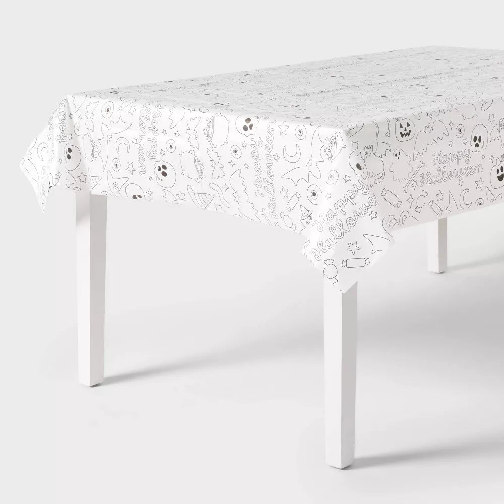 Halloween Color Your Own Table Cover Disposable White