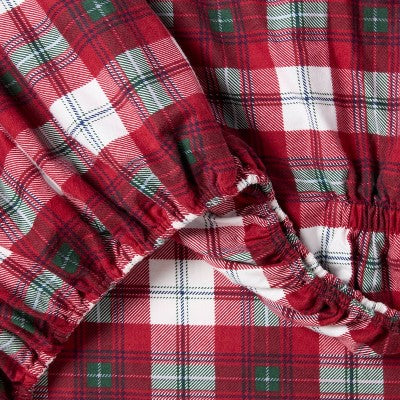 Threshold Holiday Flannel Sheet Set, Red colored fitted sheet with a tartan plaid pattern featuring white colored and green colored checks… #color_THRESHOLD Tartan