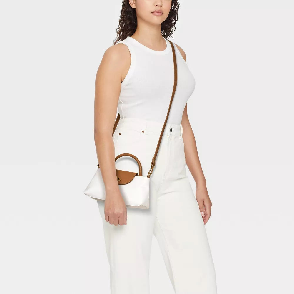 Elongated Nylon Top Handle Crossbody Bag