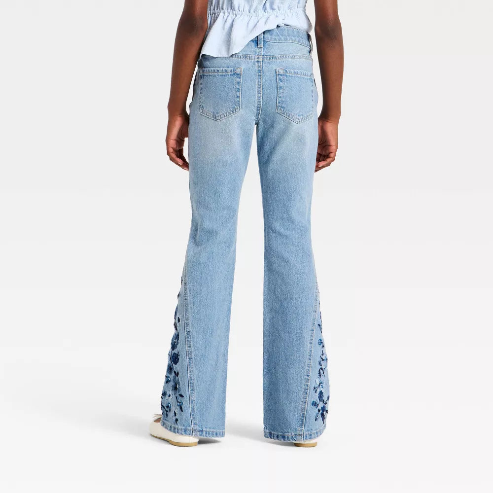 Girls' Flare Floral Jeans