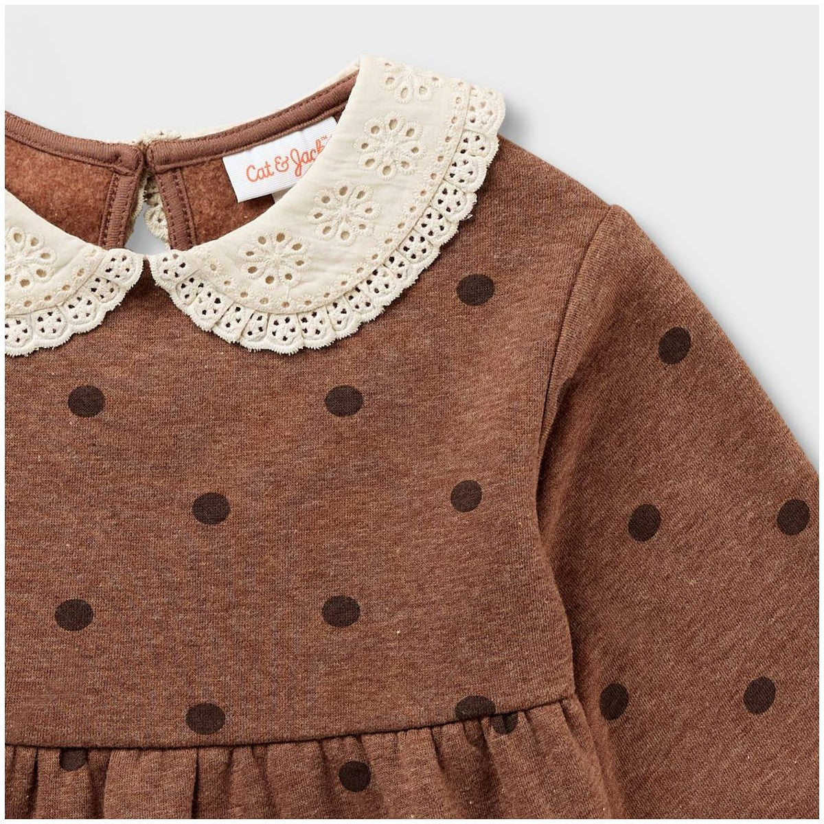 Cat & Jack vestido café con falda escalonada y cuello Peter Pan #color_CJ Brown
