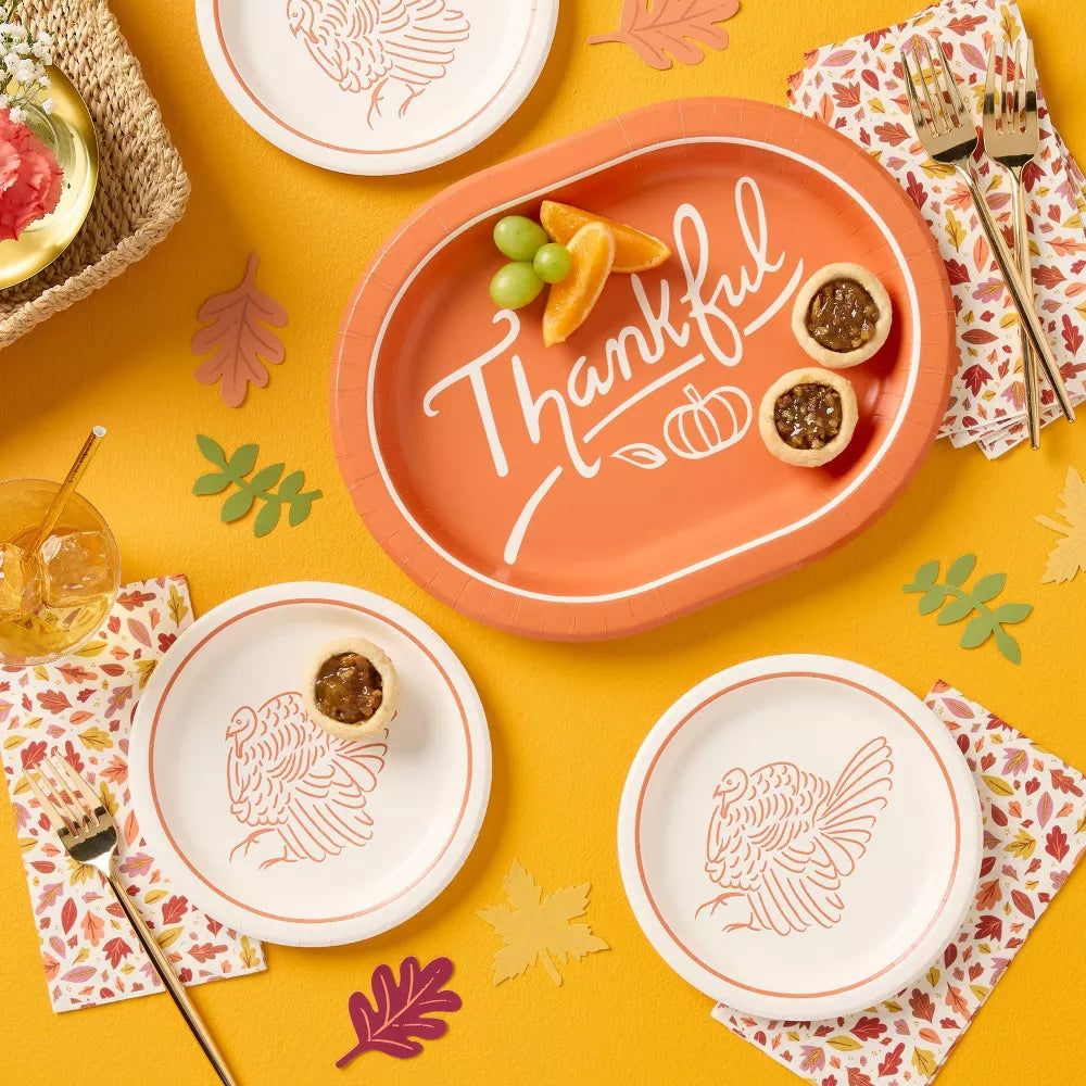 Platos de Papel Turkey Sketch Thanksgiving - 20 pz