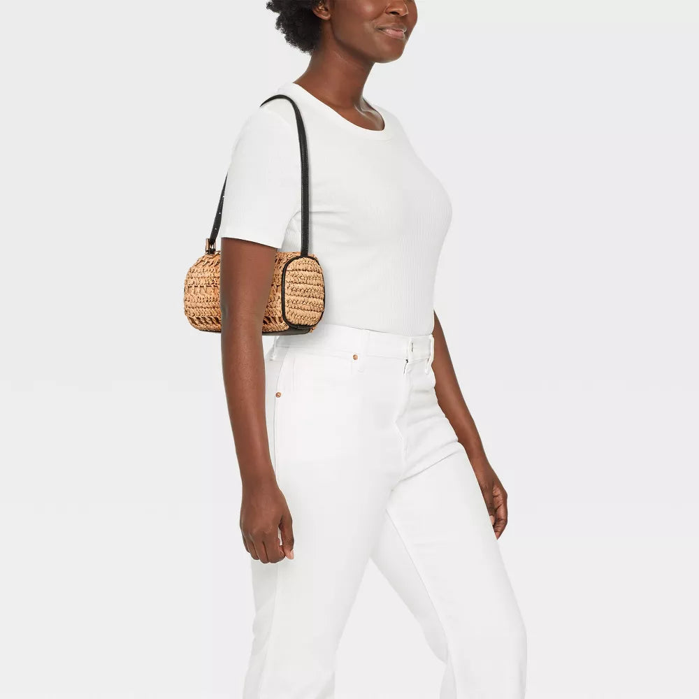 Straw Mini Boxy Barrel Shoulder Bag