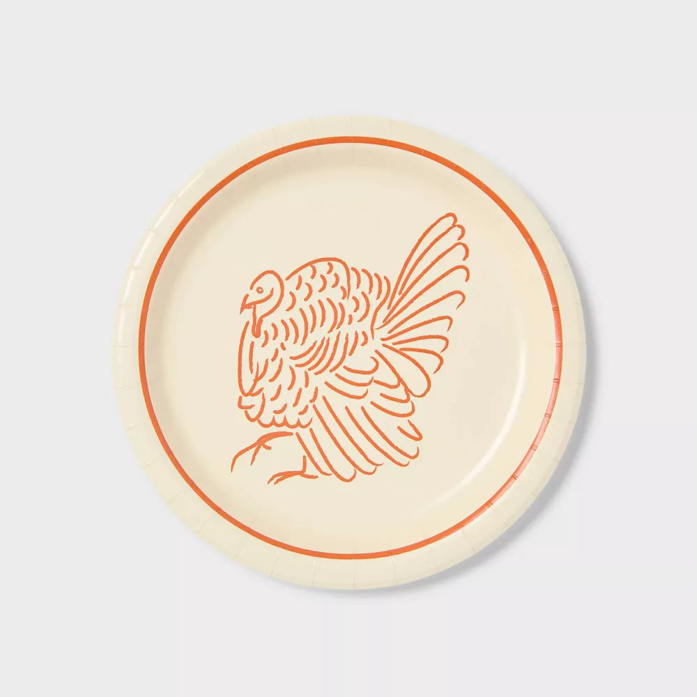 Platos de Papel Turkey Sketch Thanksgiving - 20 pz