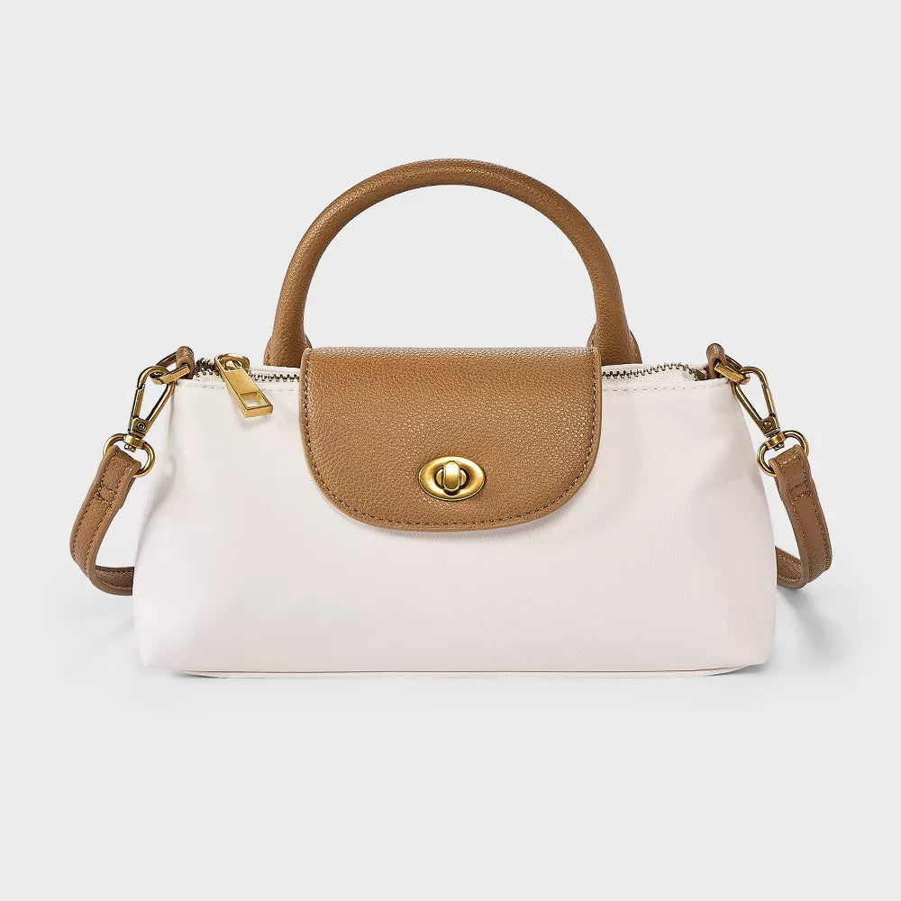 Elongated Nylon Top Handle Crossbody Bag