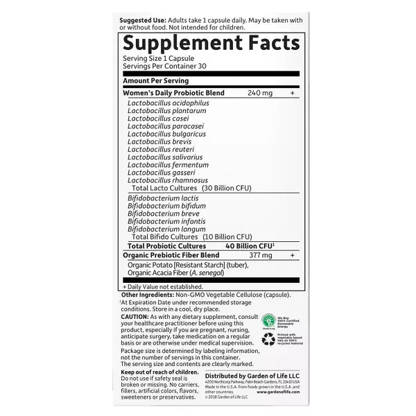 Garden of Life Women's Probiotics Daily Care Capsules