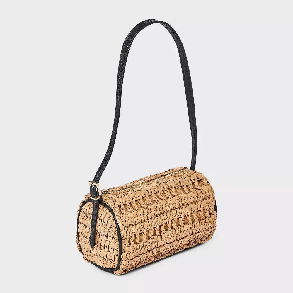 Straw Mini Boxy Barrel Shoulder Bag