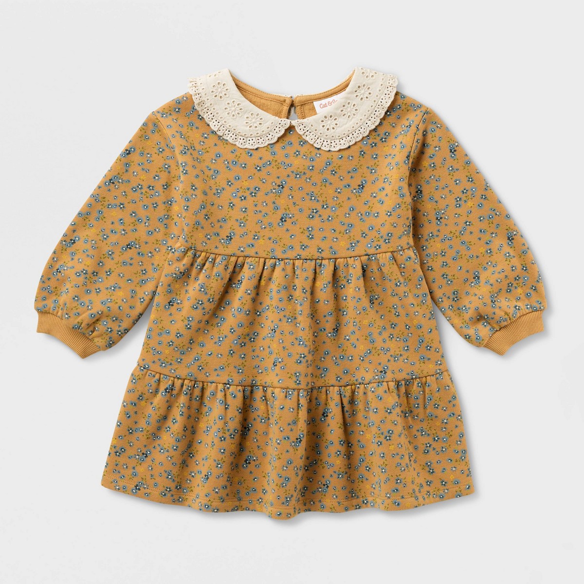 Cat & Jack vestido fleece tiered amarillo de manga larga, vista posterior #color_CJ Yellow