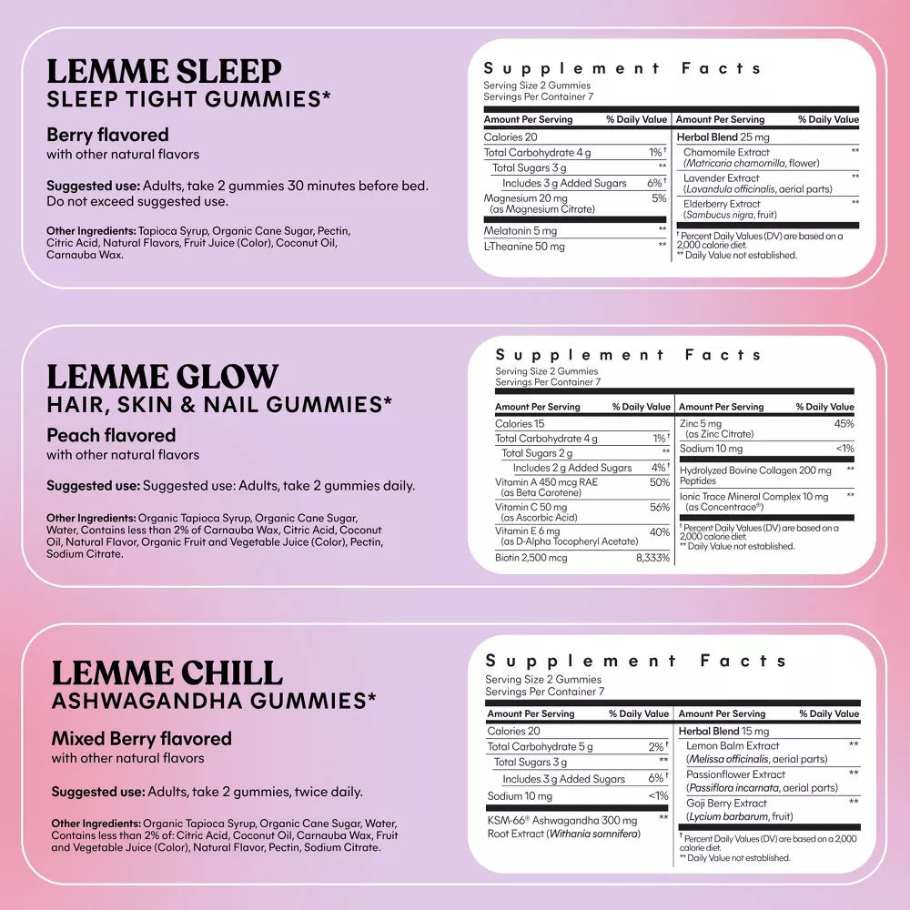 Lemme Holiday Glow Up Mini's Gift Set - Sleep Glow Chill - 3ct