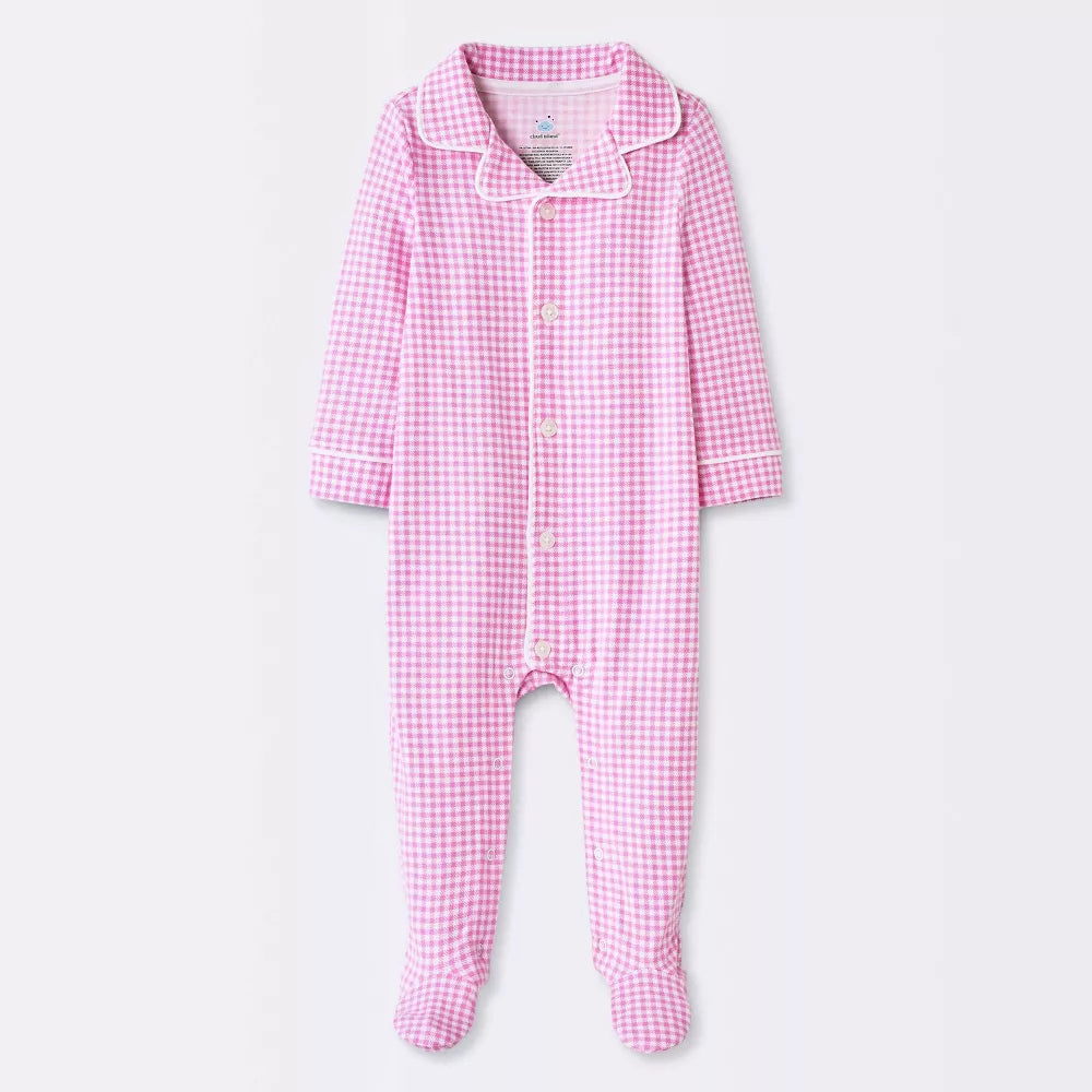 Cloud Island mameluco para bebé niña rosa gingham con manga larga y pies cubiertos