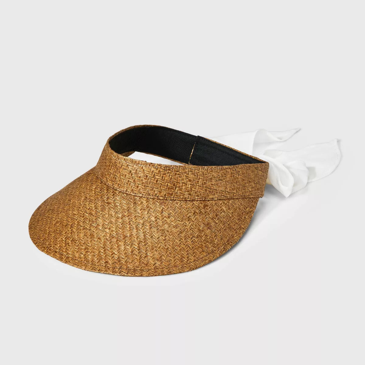 Straw Visor Hat with Bow Detail