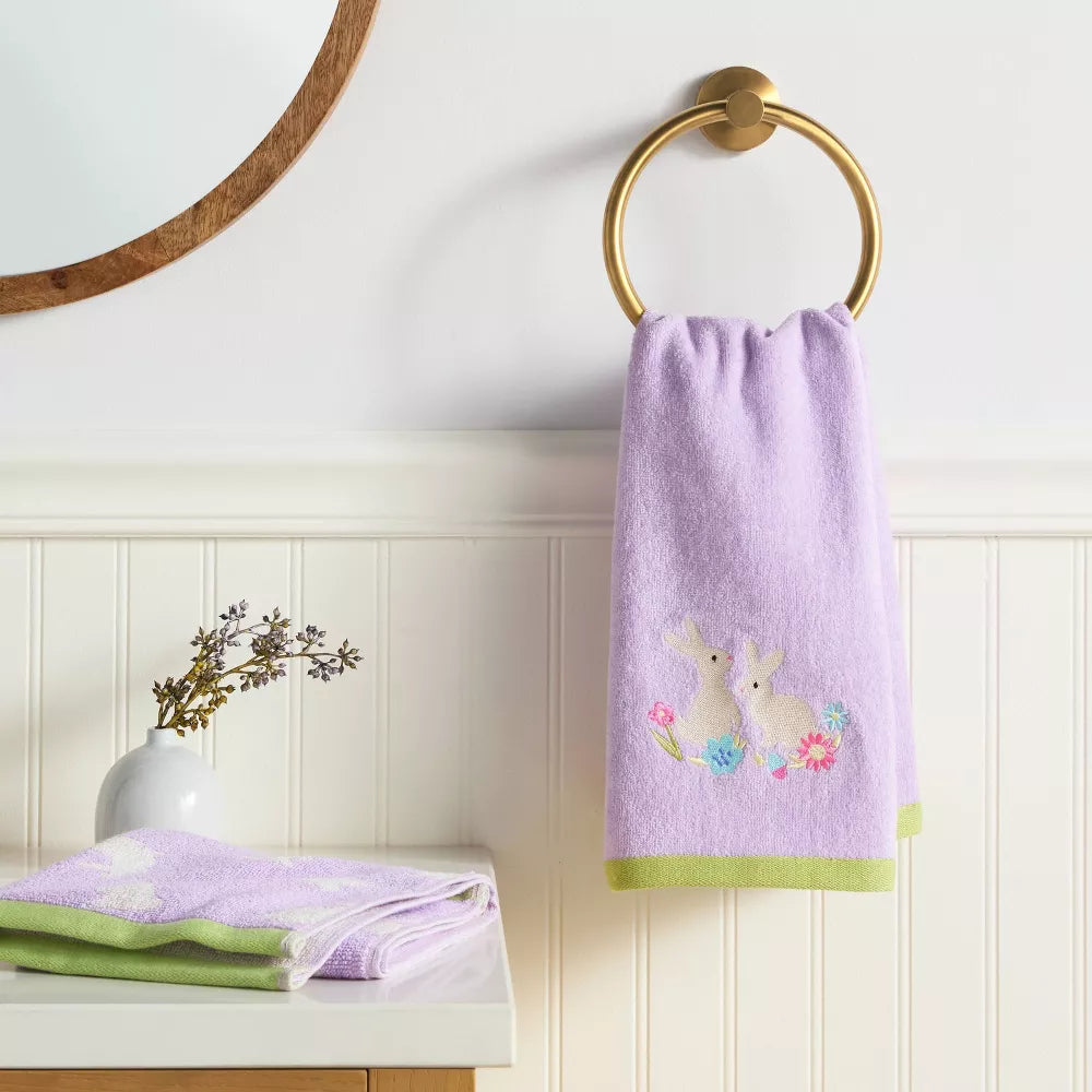 2pk Easter Bunny Hand Towel Set Purple