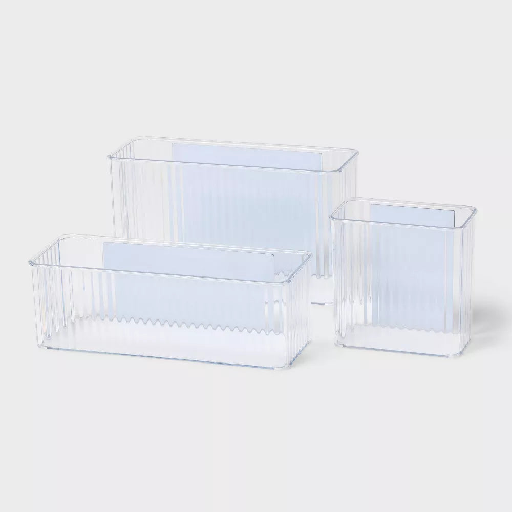 3pk Magnetic Storage Bins Clear