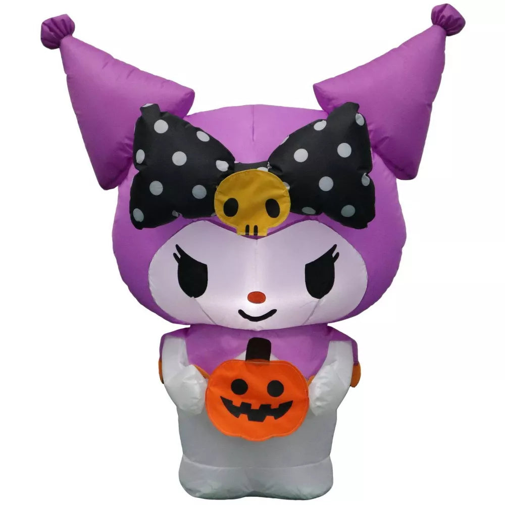 Inflable de Kuromi Sanrio para Halloween de 98 cm en color morado con moño de lunares y calabaza