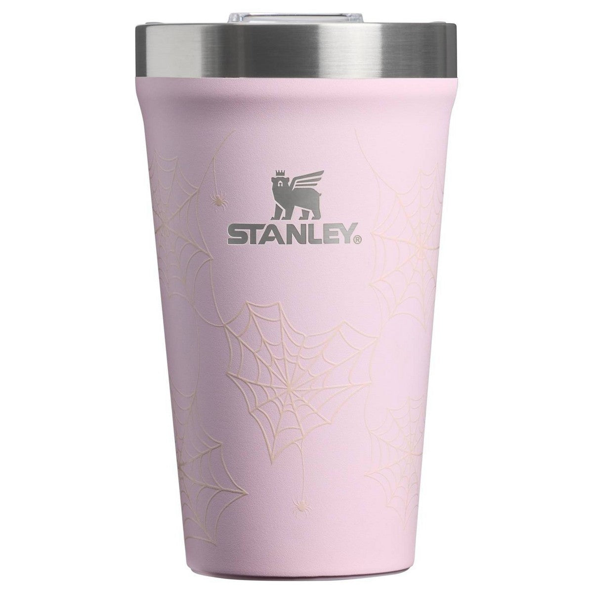 Vaso térmico Stanley Everyday Tumbler Pink Sugar Spider Webs de 473 ml en vista frontal #color_STA Pink Sugar Spider Webs