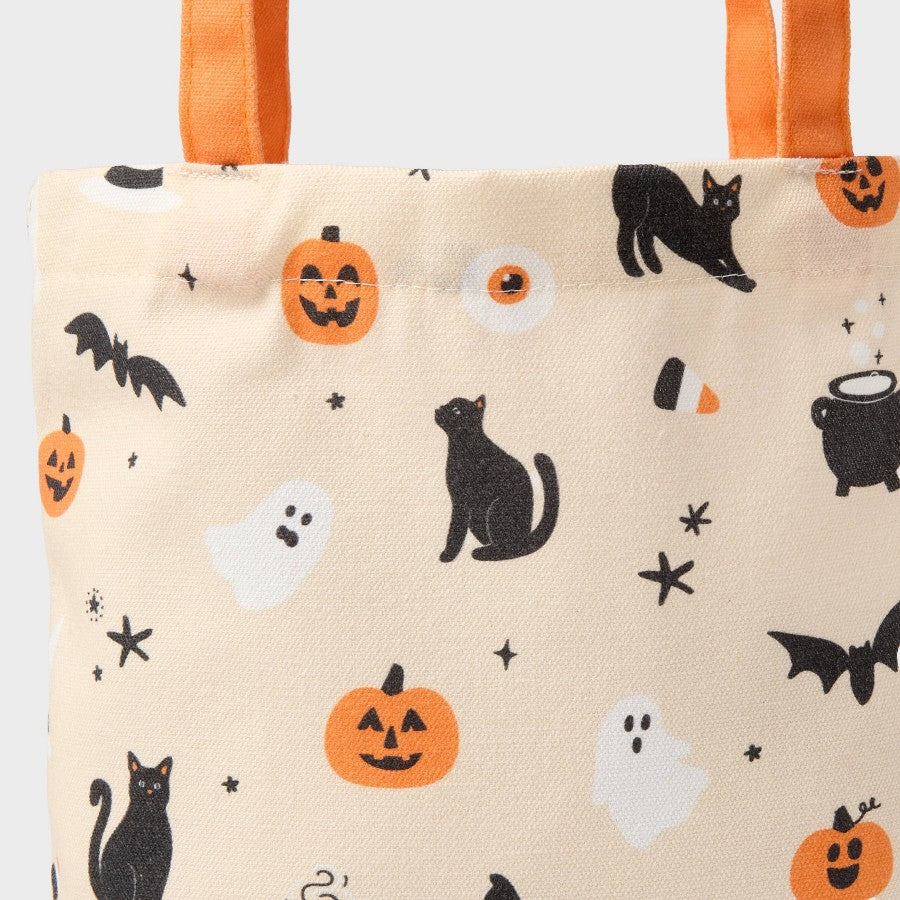 Detalle de calabazas, gatos y fantasmas en la bolsa de canvas Spritz #color_SPZ Orange/Black