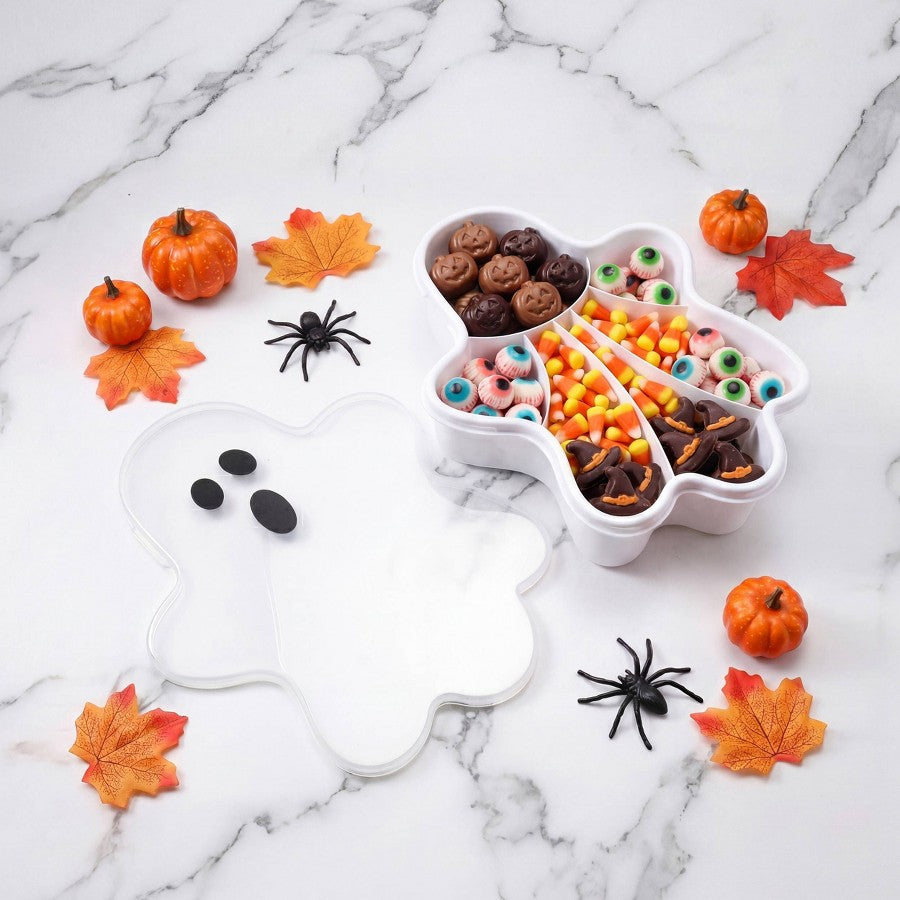 Charola para botanas de Halloween en forma de fantasma con seis compartimentos