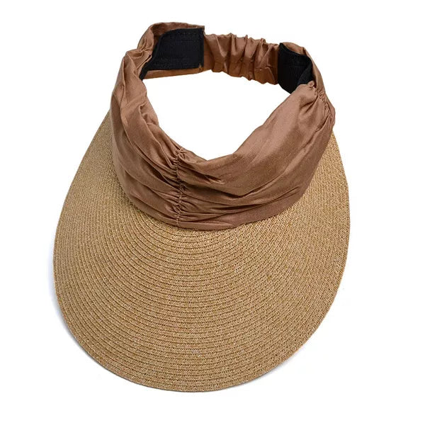 Womens Straw Sun Visor Wide Brim Adjustable Elastic Band Lightweight Summer Hat