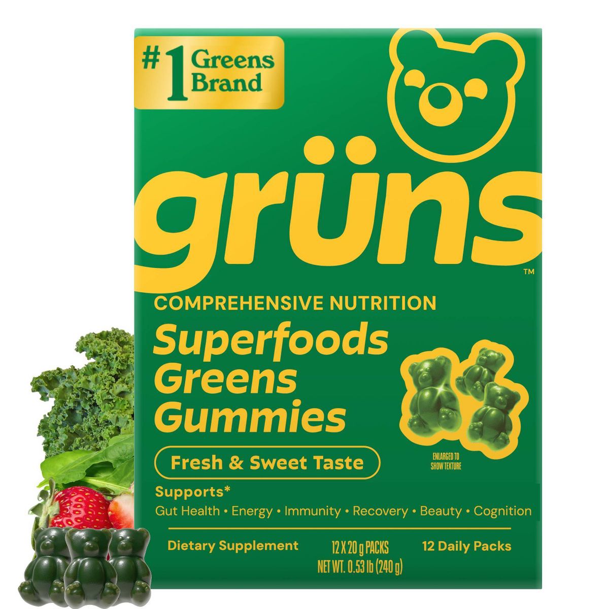 Grüns Adult Low Sugar Superfoods Greens Gummies