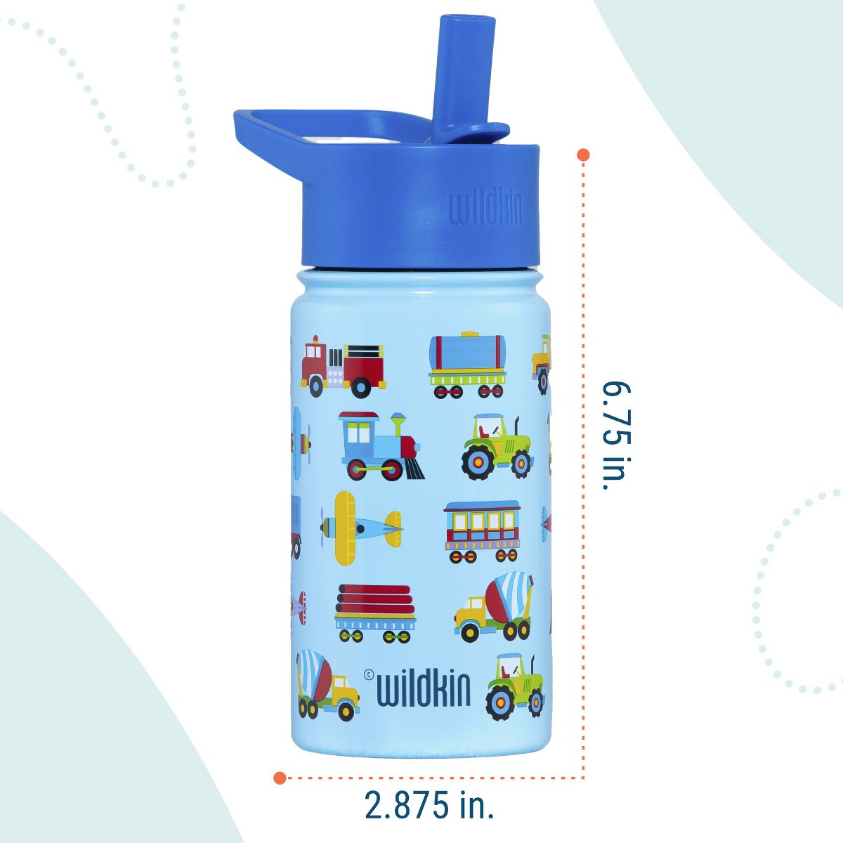 Termo Wildkin 14 oz para niños diseño Trains, Planes & Trucks, características #color_WIK Trains, Planes & Trucks