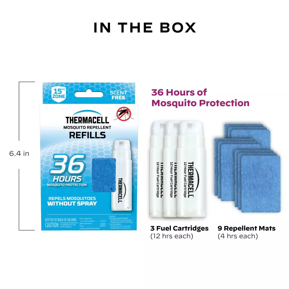 36hr Mosquito Repellent Refill - 3 Fuel Cartridges and 9 Repellent Mats