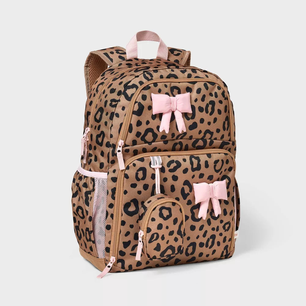 Kids 17 Backpack Cat & Jack con bolsillo lateral para botella y tirantes acolchados #color_CJ Leopard