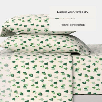 Wondershop Holiday Flannel Sheet Set, Flannel sheet set with small green colored Christmas tree pattern on a cream colored background,… #color_WS Trees