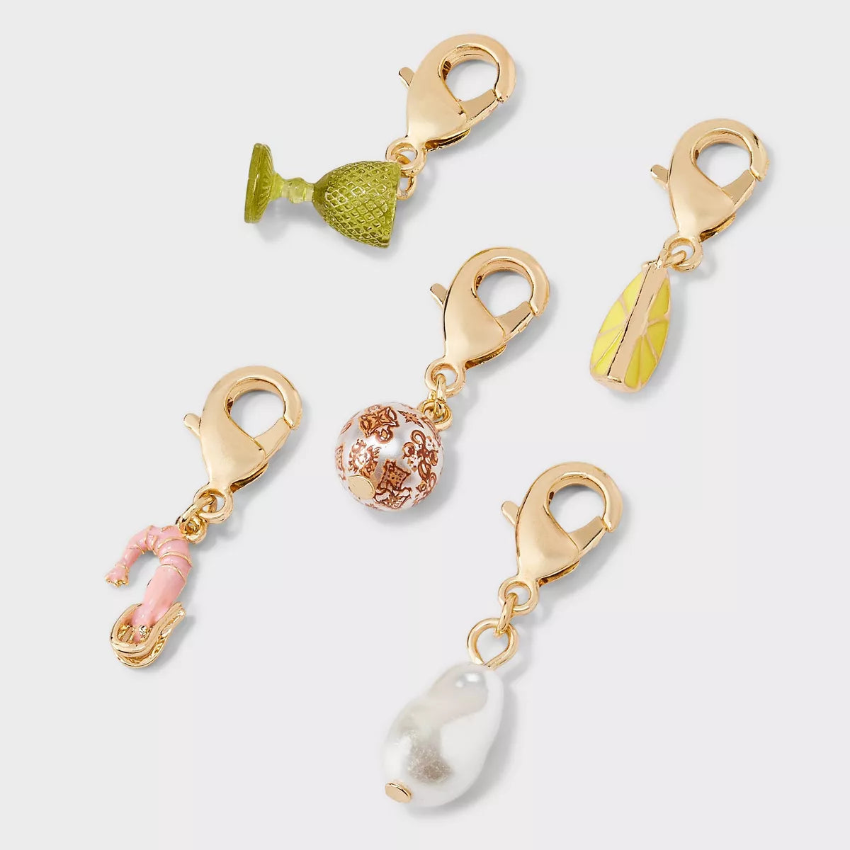 A New Day - Glass Lemon Pearl Charm Set 5pc | Dijes para bolso con diseño frutal