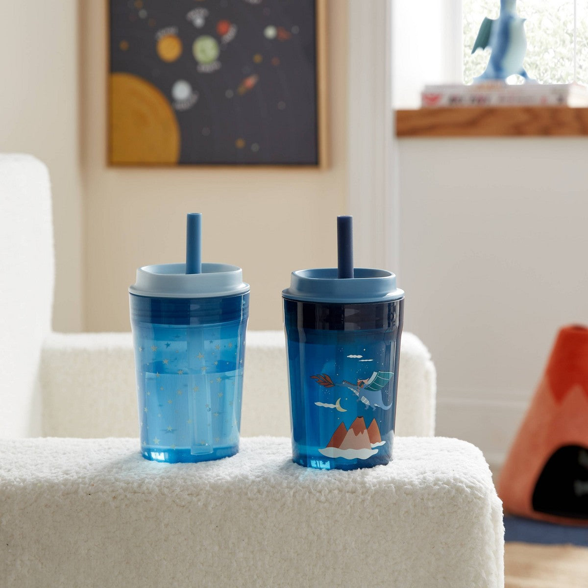 Vasos infantiles Pillowfort Blue con tapa y popote 414 ml #color_Blue