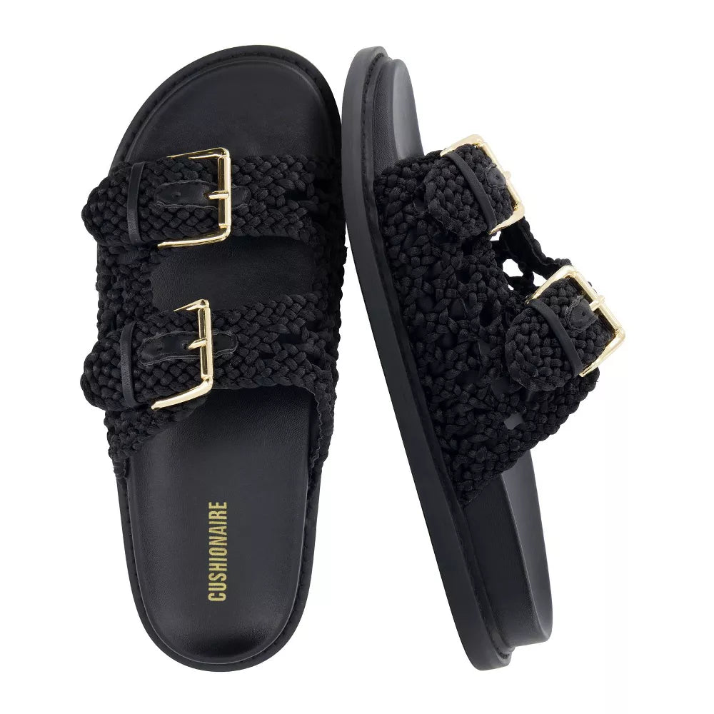 Sandalias footbed tejidas para mujer con diseño abierto #color_Black