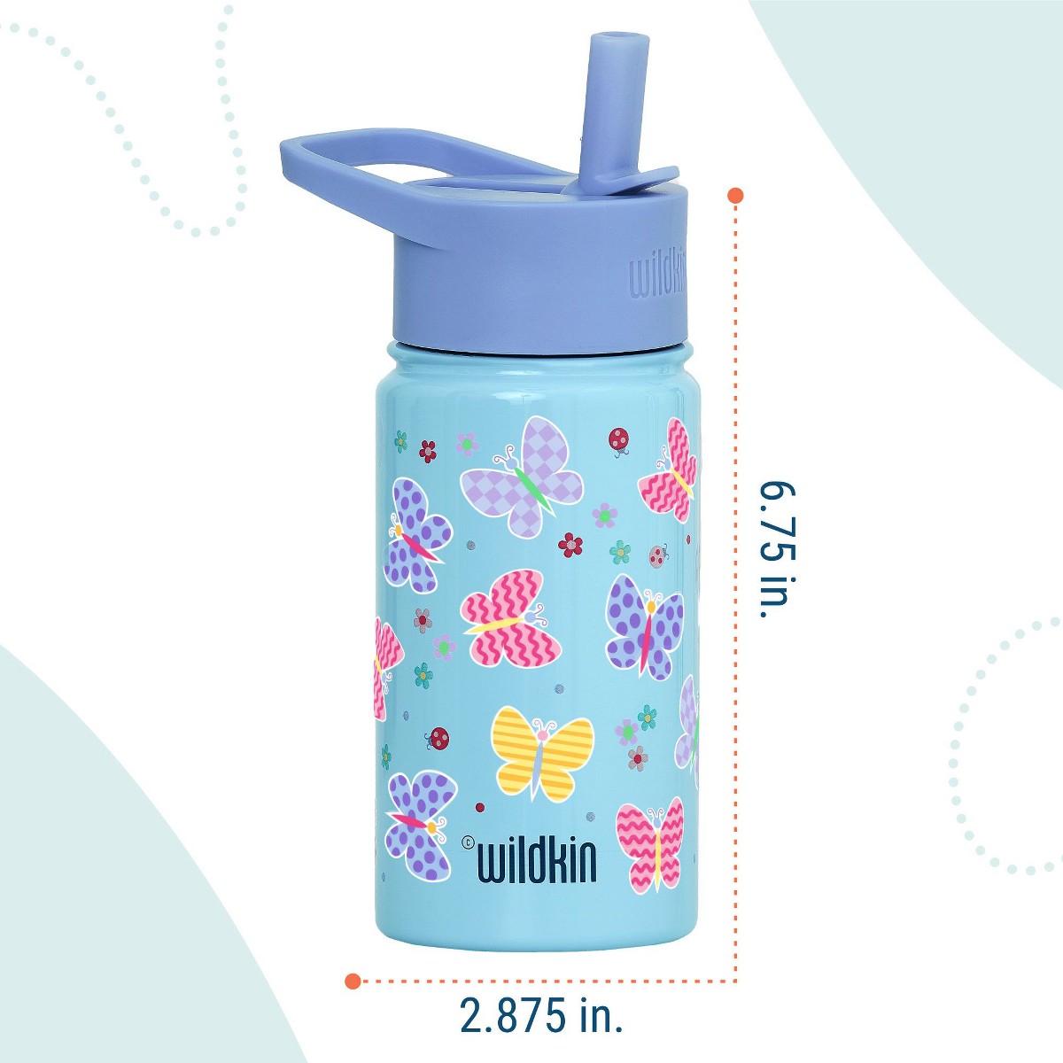 Termo Wildkin 14 oz para niños diseño Butterfly Garden Blue, características #color_WIK Butterfly Garden Blue