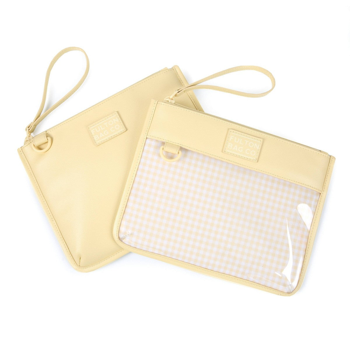 Set Fulton Bag Co. de dos bolsas térmicas para snacks en color amarillo claro con pouch transparente y sólida #color_FBC Light yellow