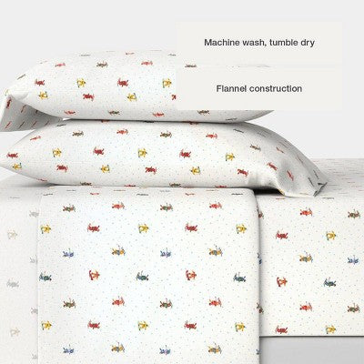 Wondershop Holiday Flannel Sheet Set, King sheet set with a white colored background, scattered small red, yellow, green, and blue colored… #color_WS Skiers