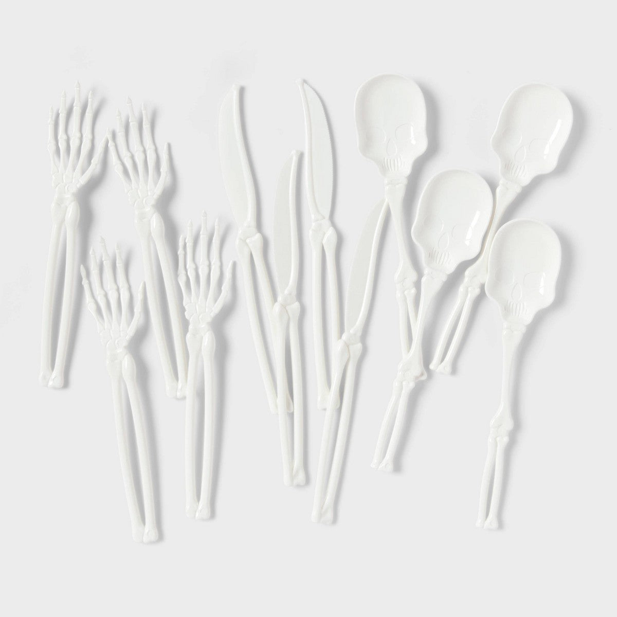 Cubiertos esqueleto de Halloween Spritz blancos, paquete de 24 piezas