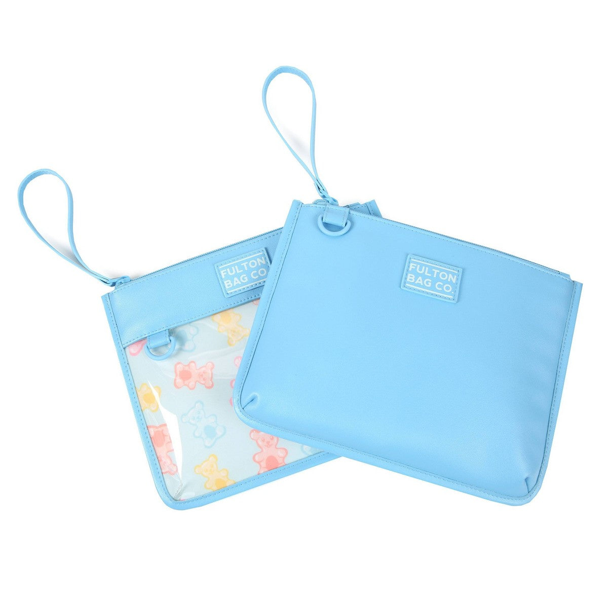 Set Fulton Bag Co. de dos bolsas térmicas para snacks en color azul con pouch transparente y sólida #color_FBC Blue