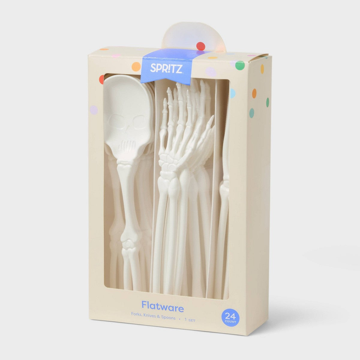 Set Spritz de cubiertos blancos estilo esqueleto para fiesta de Halloween