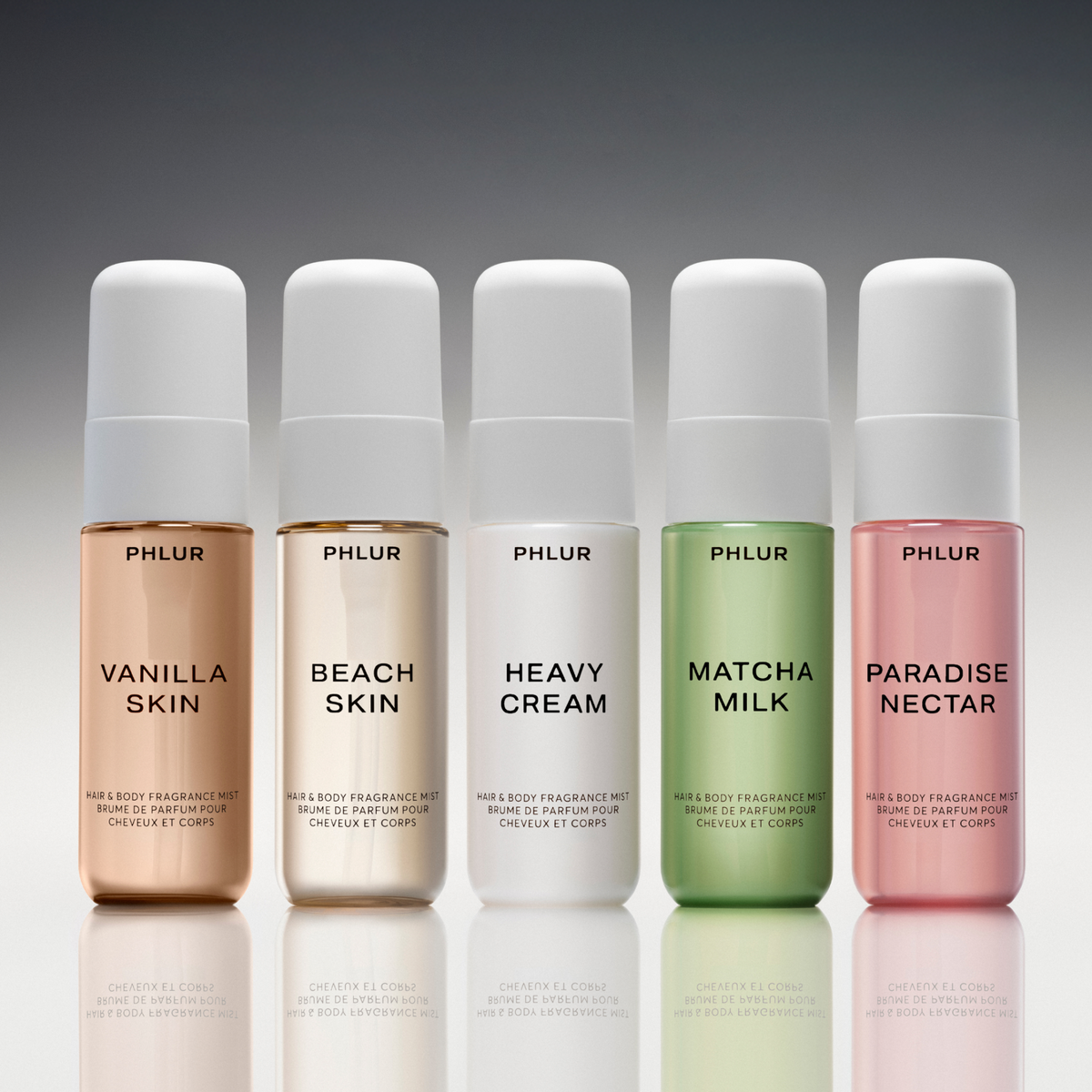 Mini body mists PHLUR Vanilla Skin Beach Skin Heavy Cream Matcha Milk y Paradise Nectar