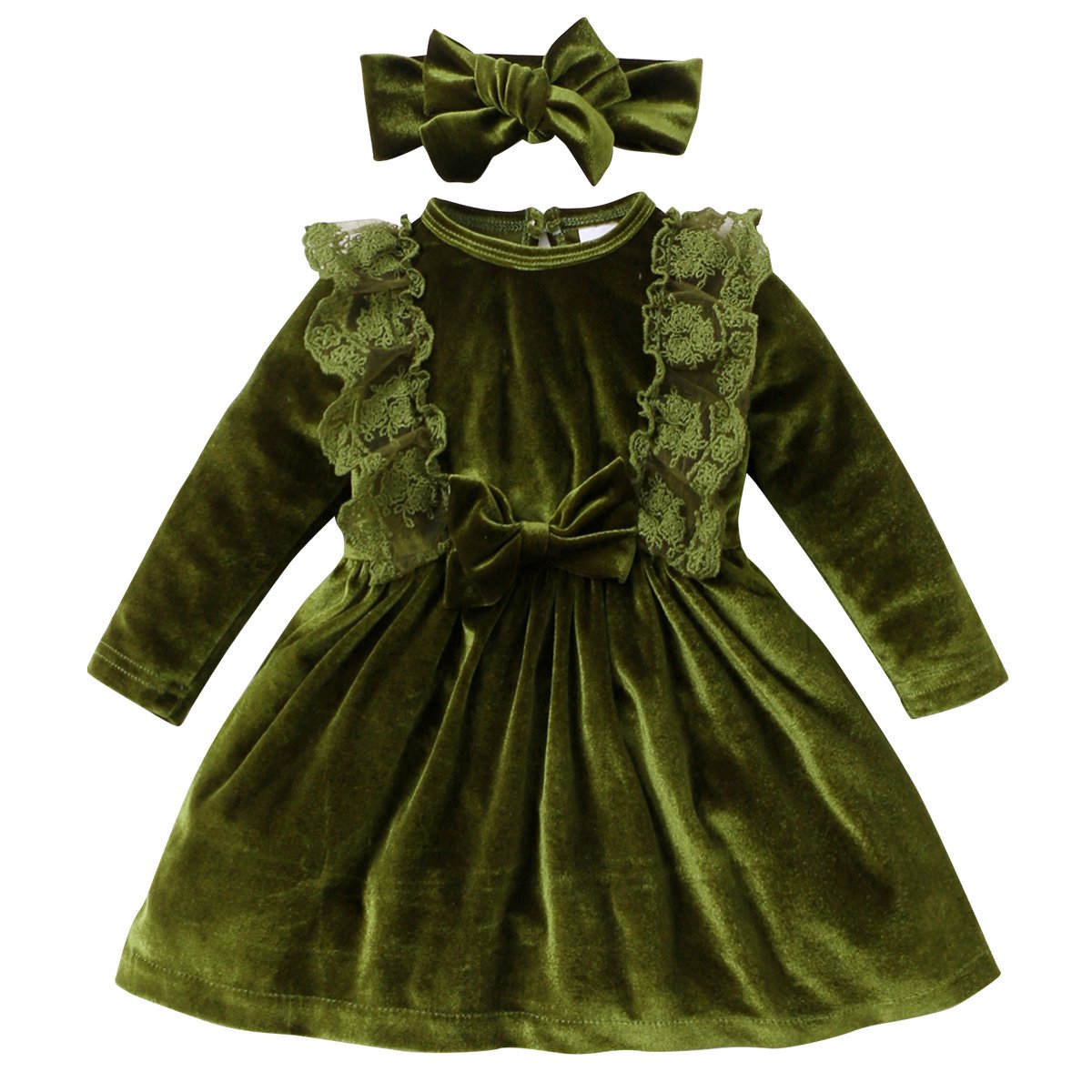 Vintage Princess Toddler Baby Girl Long Sleeve Velvet Ruffle Tutu Lace Dress