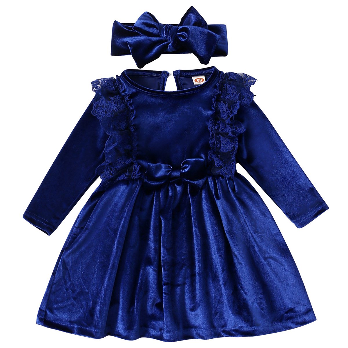 Vintage Princess Toddler Baby Girl Long Sleeve Velvet Ruffle Tutu Lace Dress