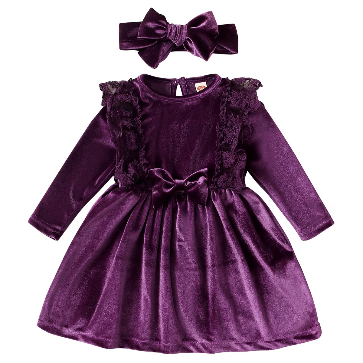 Vintage Princess Toddler Baby Girl Long Sleeve Velvet Ruffle Tutu Lace Dress
