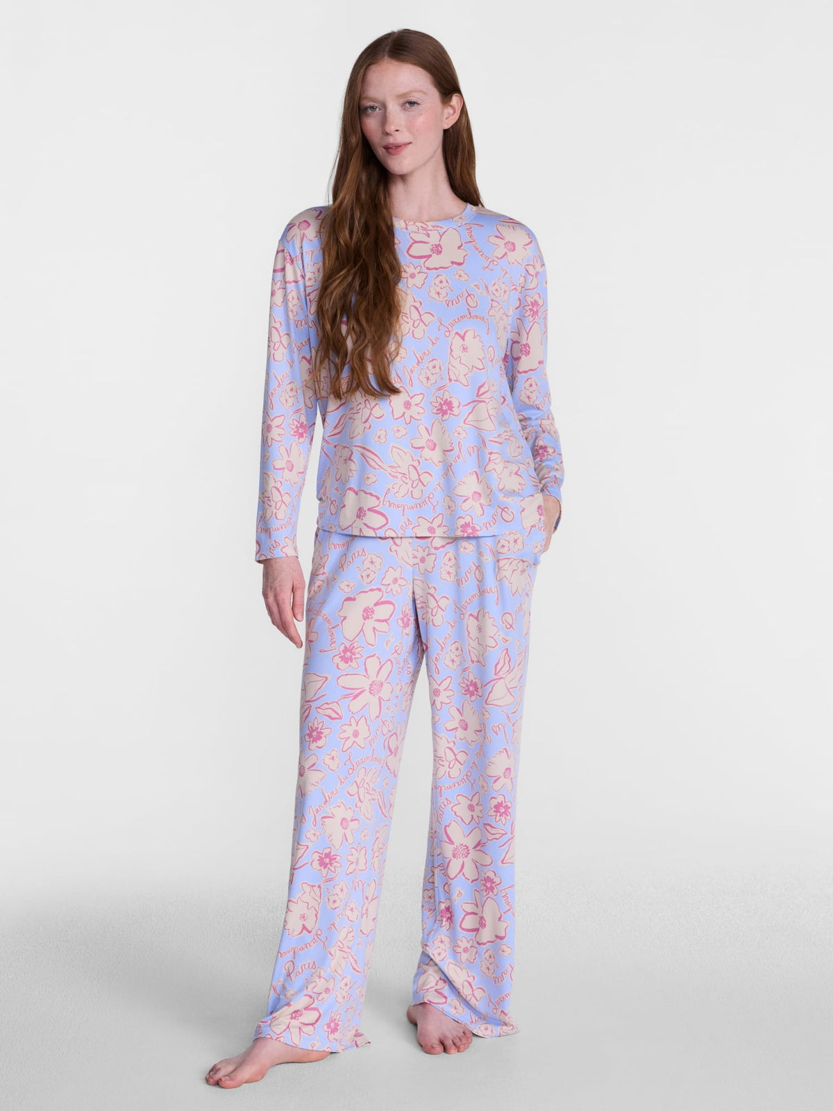 Joyspun Dreamy Soft Collection para mujer, JOS Polished Blue Paris, vista principal de conjunto de pijama de dos piezas #color_JOS Polished Blue Paris