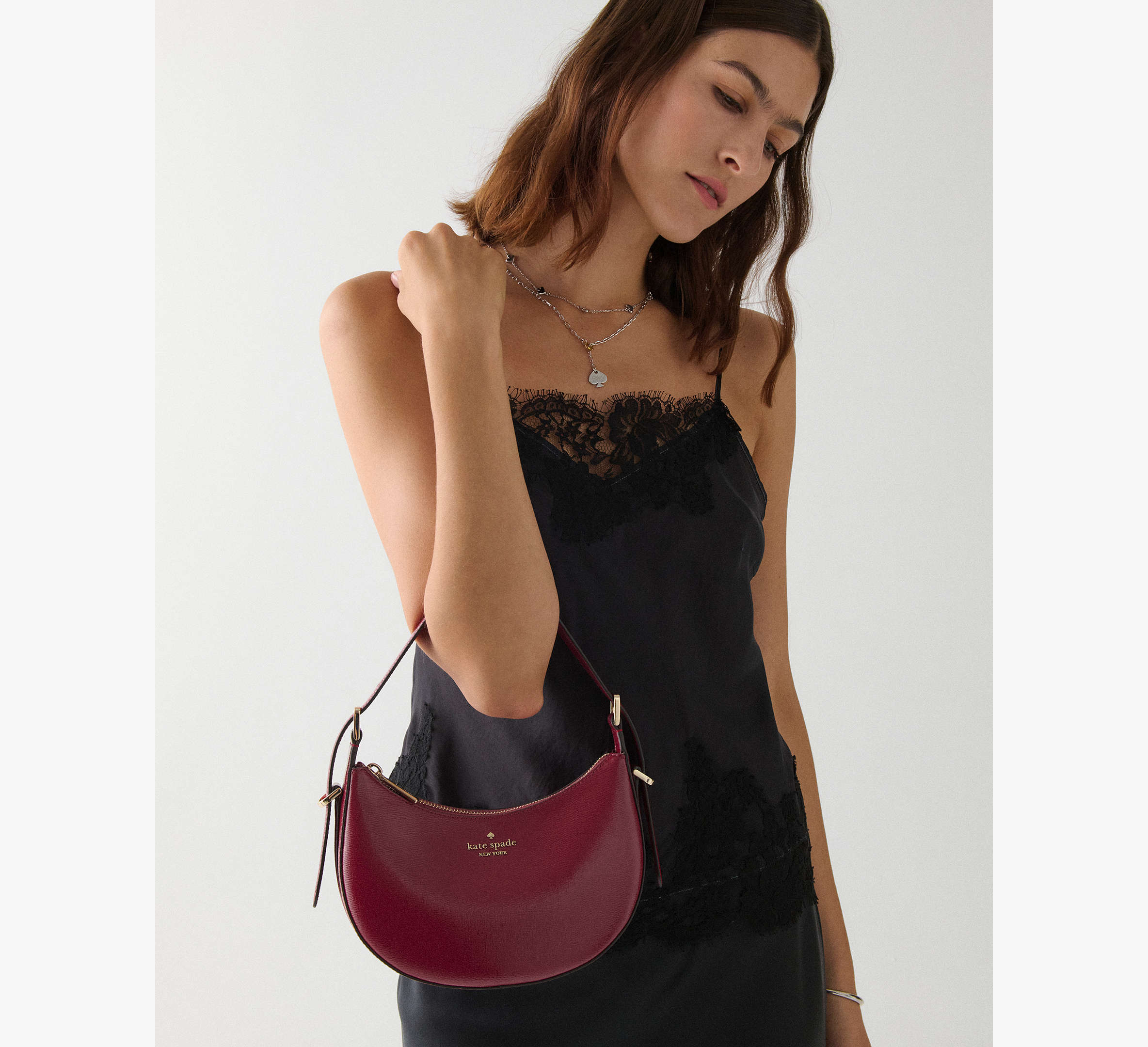 Nova Textured Patent Leather Small Crescent Shoulder Bag
