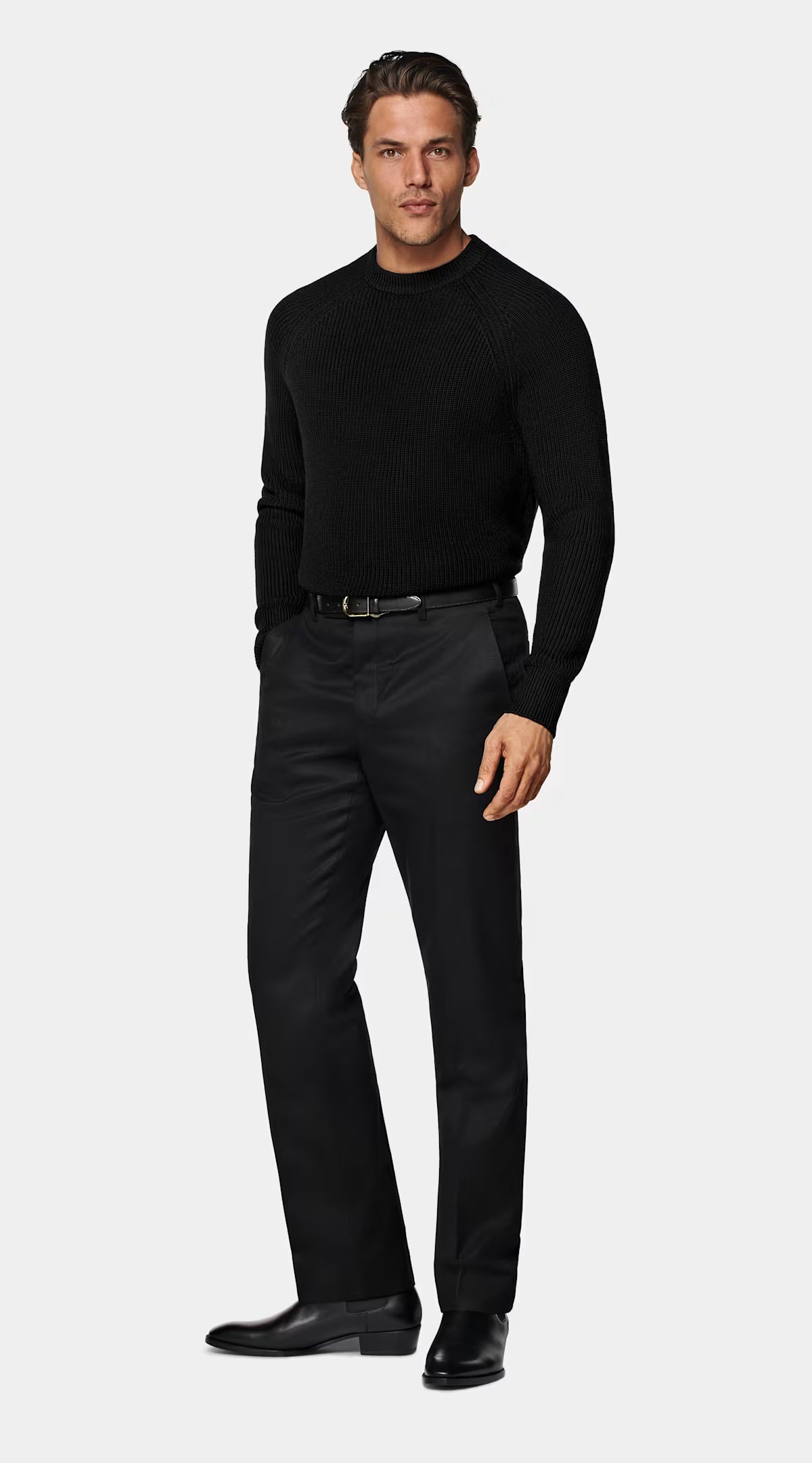 Black Ribbed Merino Crewneck