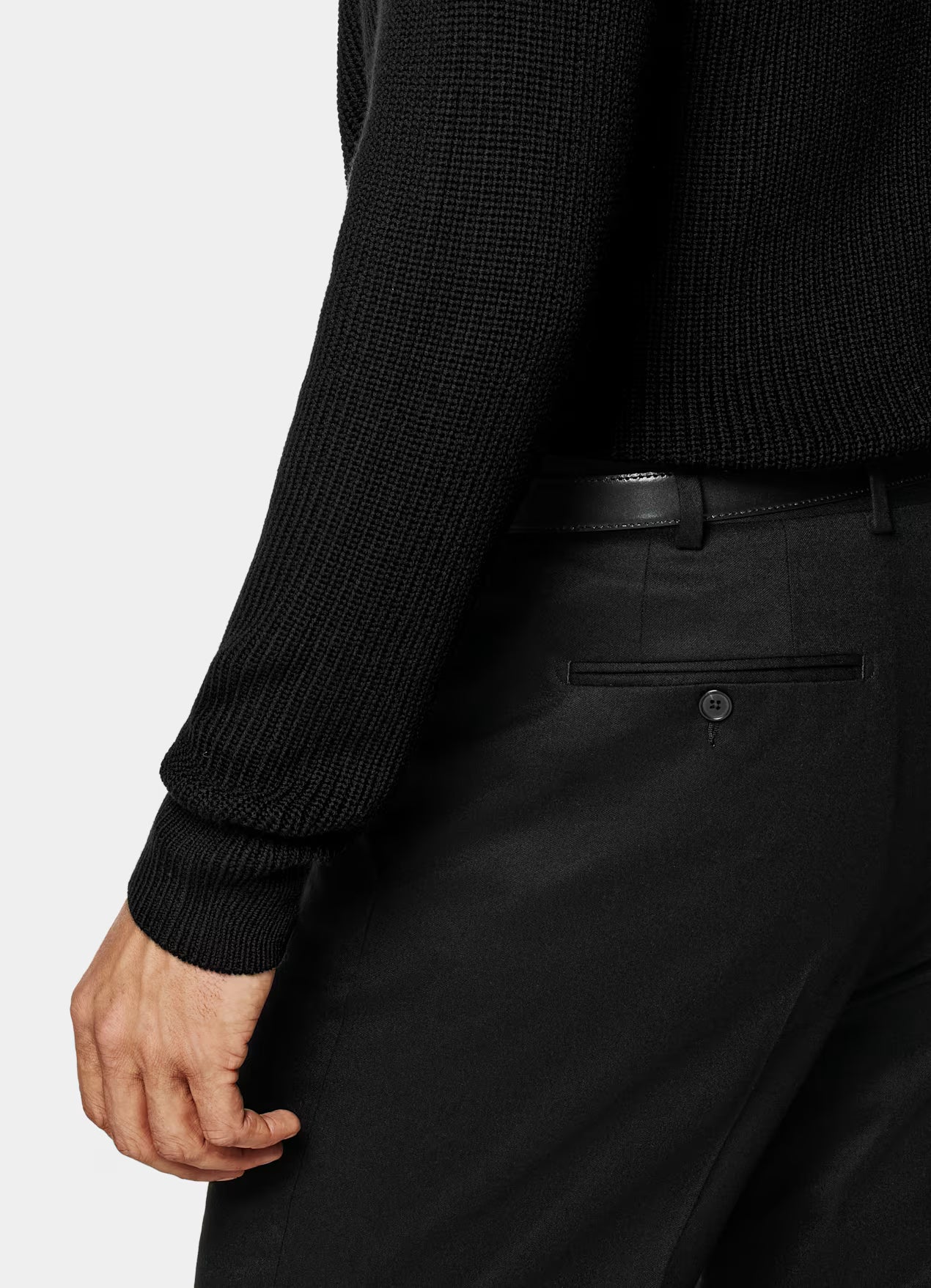Black Ribbed Merino Crewneck
