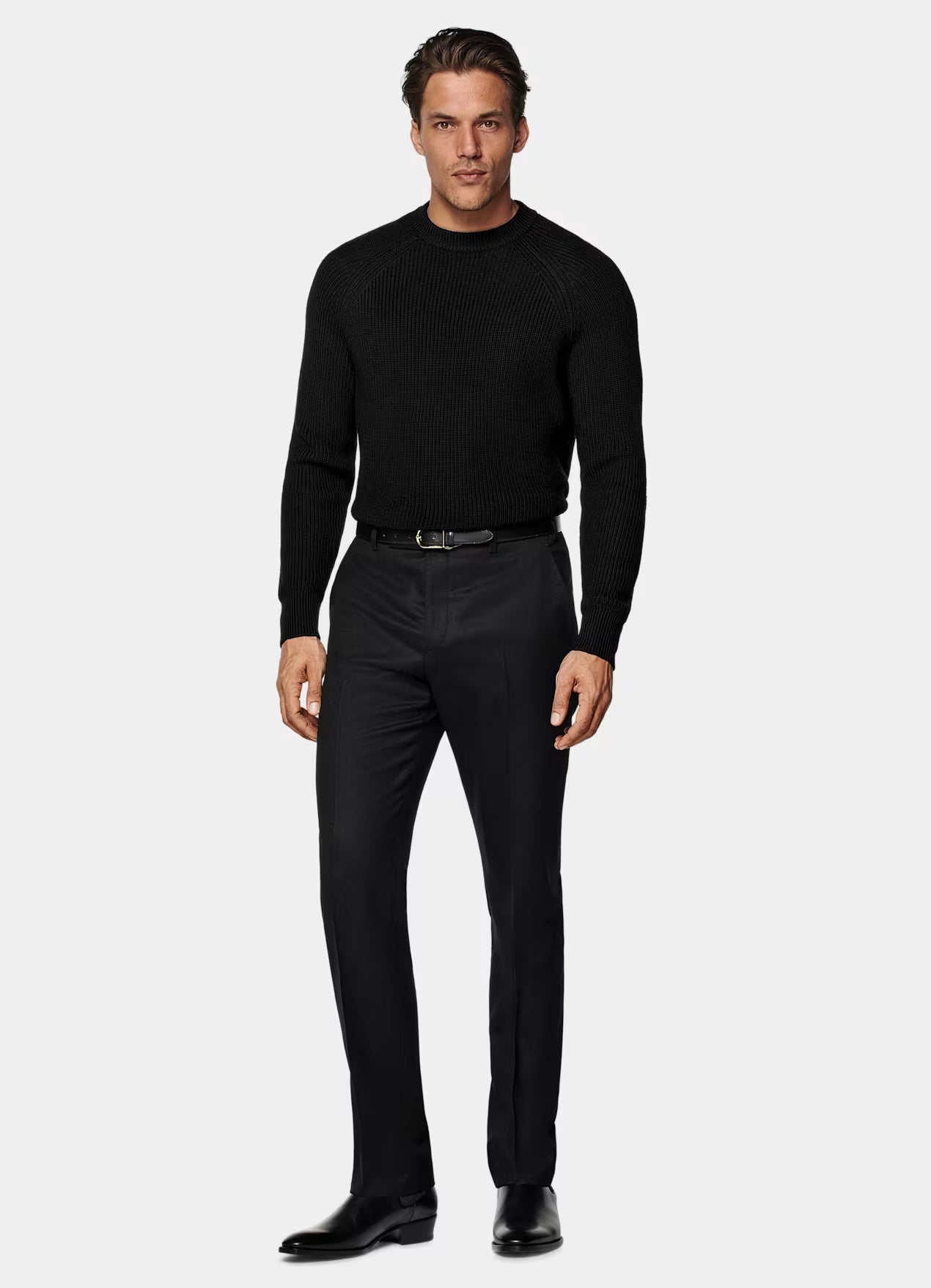 Black Ribbed Merino Crewneck