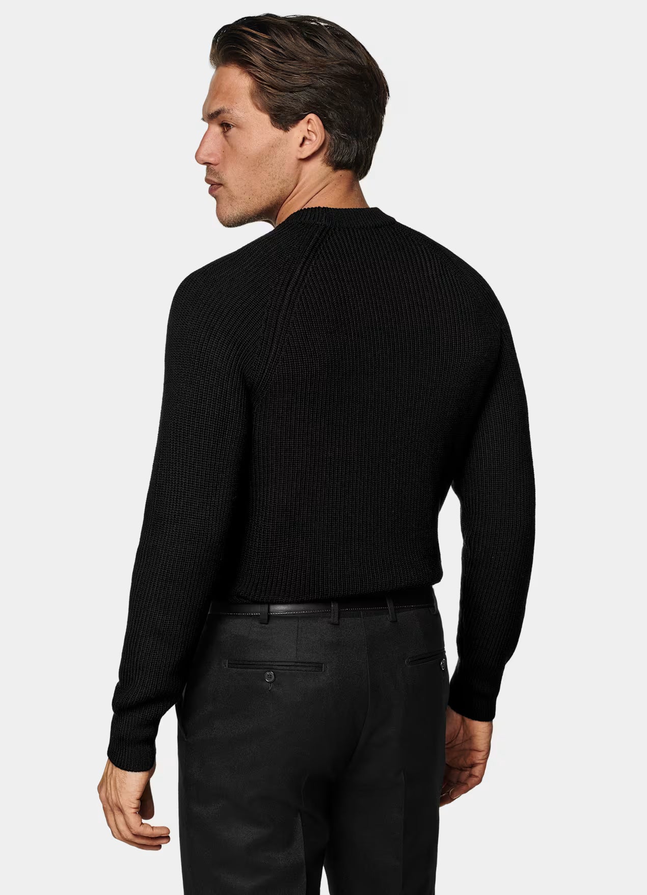Black Ribbed Merino Crewneck