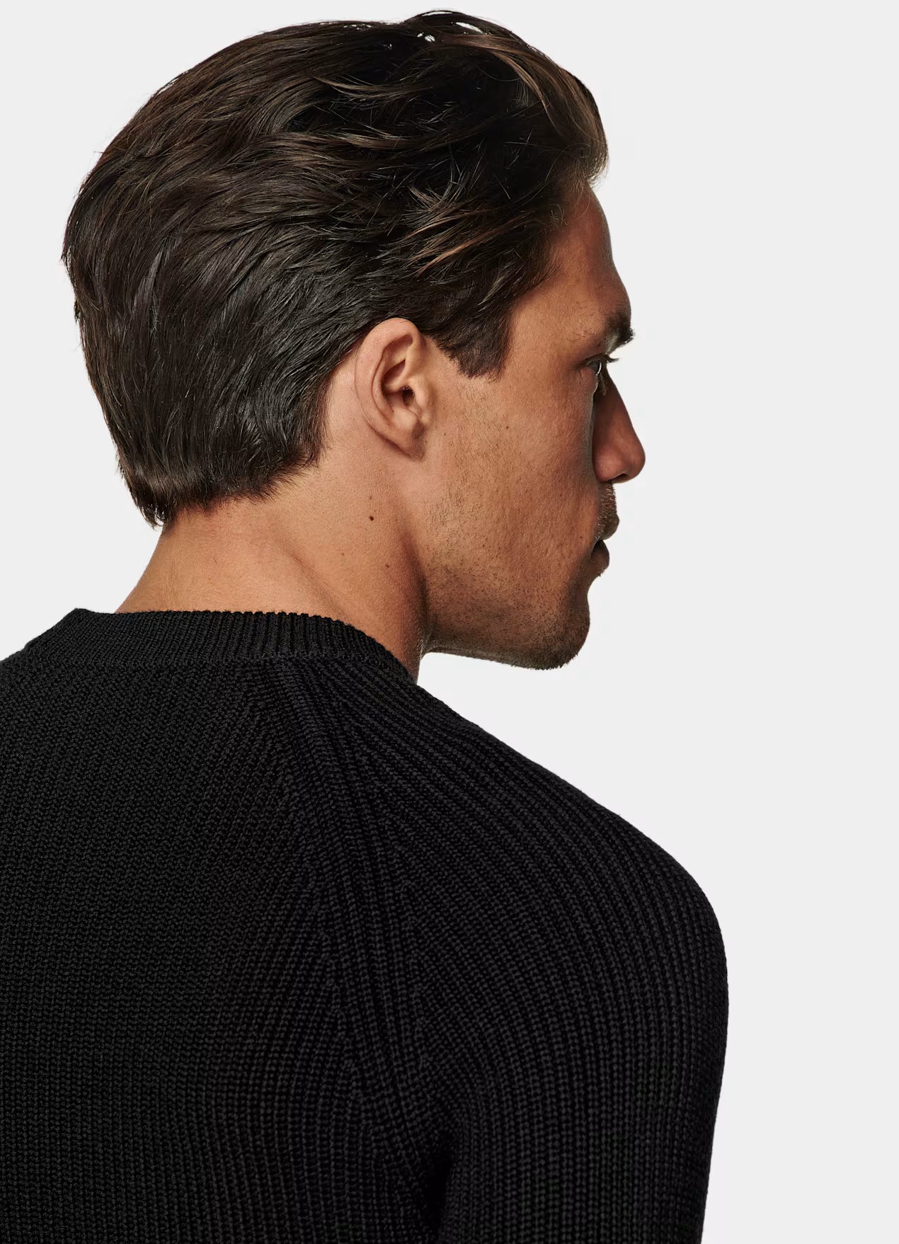 Black Ribbed Merino Crewneck