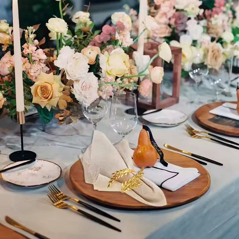 Hebillas de Anillo para Servilleta de Hoja Dorada 6 pz